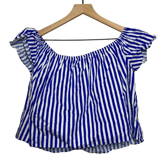 Zara Women's Blue White Striped Off the Shoulder Top Size Small Coastal Minimal - Picture 3 of 10